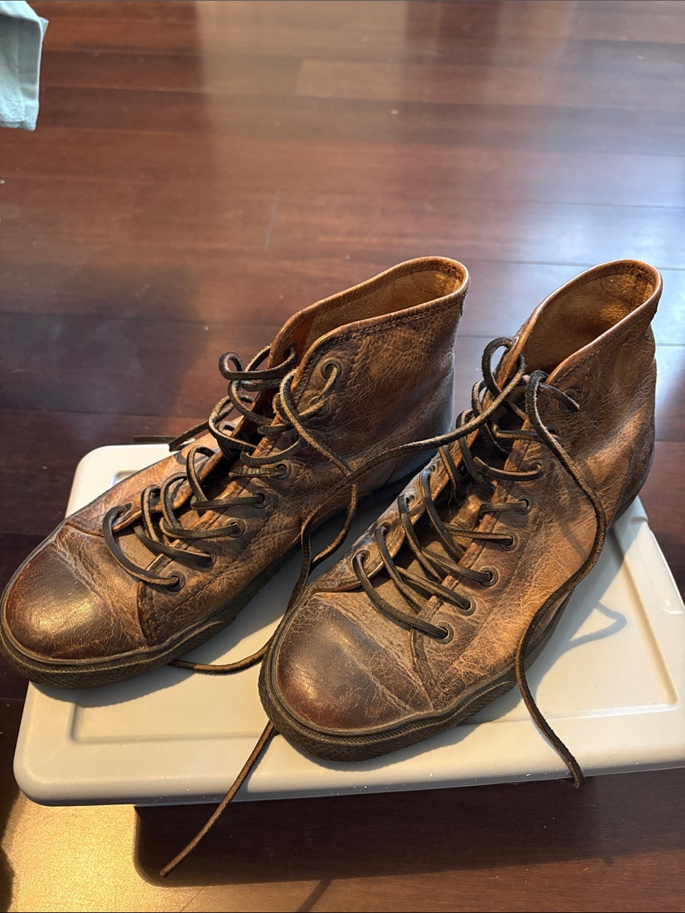 Frye Brown Leather Lace-Up Chamber High Boots